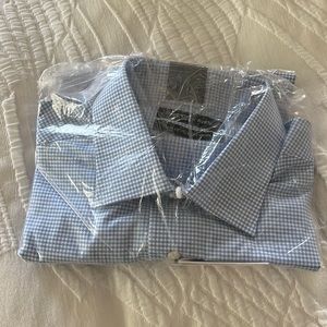 Saks mens slim fit dress shirt in blue checker